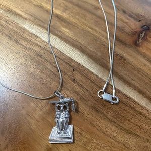 Sterling silver graduation necklace. Owl pendant with chain. 20 inches